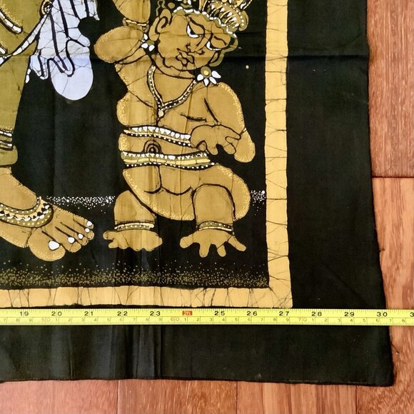 Vintage Batik Tapestry – Hindu Goddess & Attendants – Gold on Brown 30” x 45” - Picture 9 of 12